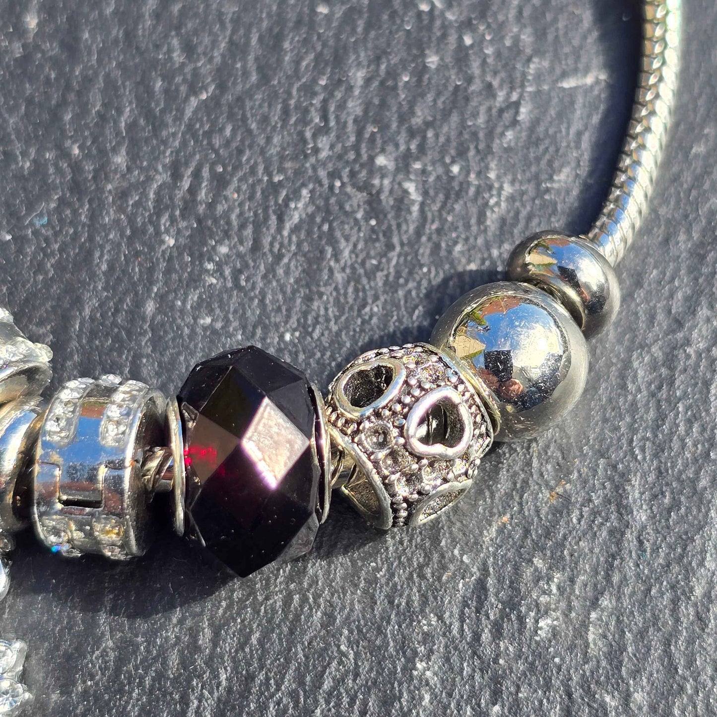 Black Heart Snake Chain Charm Bracelet