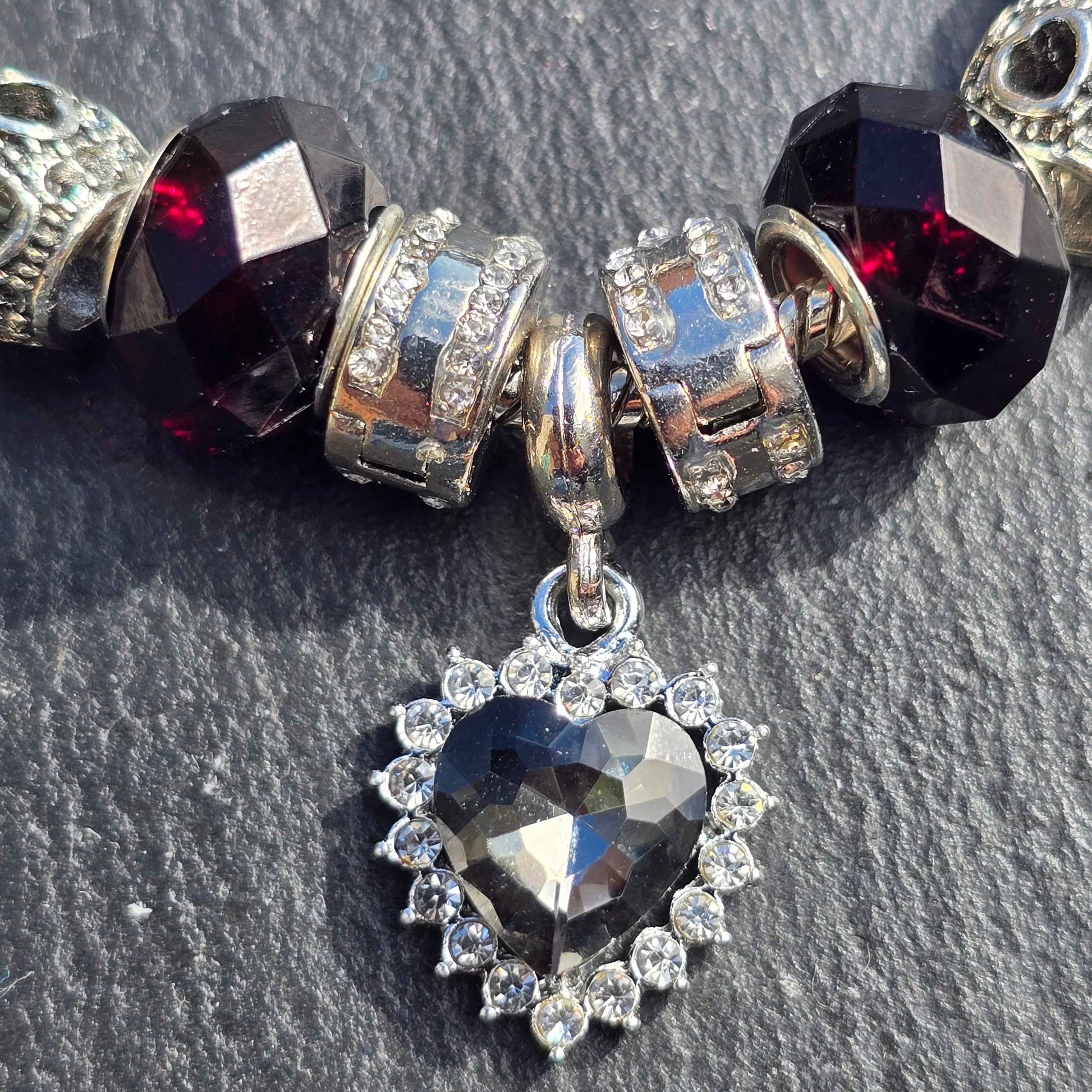 Black Heart Snake Chain Charm Bracelet