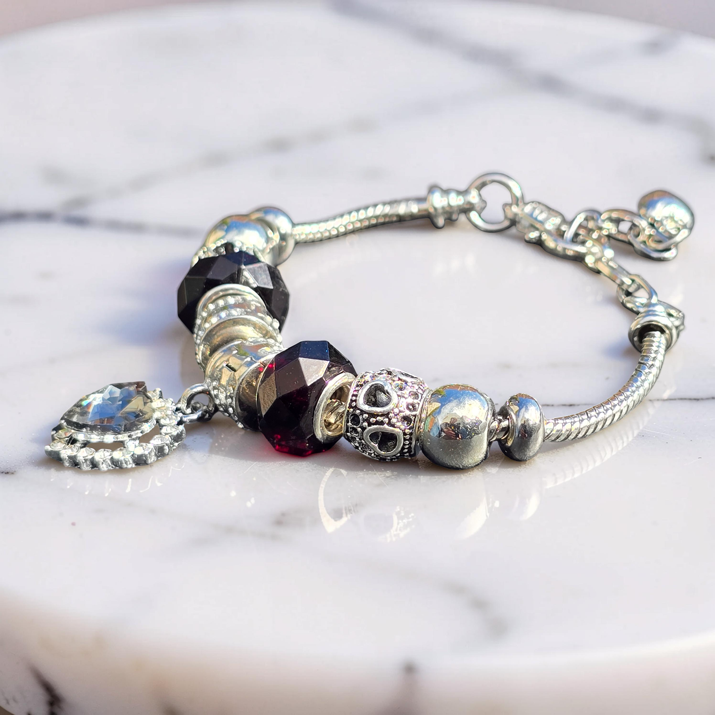 Black Heart Snake Chain Charm Bracelet