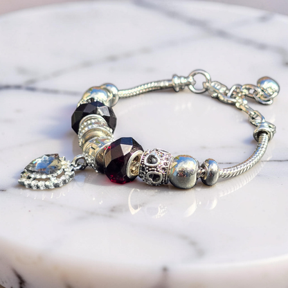 Black Heart Snake Chain Charm Bracelet