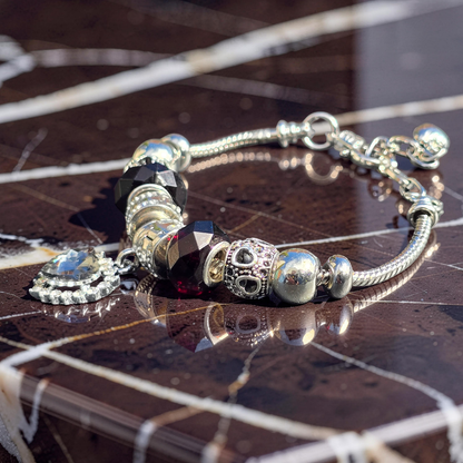 Black Heart Snake Chain Charm Bracelet