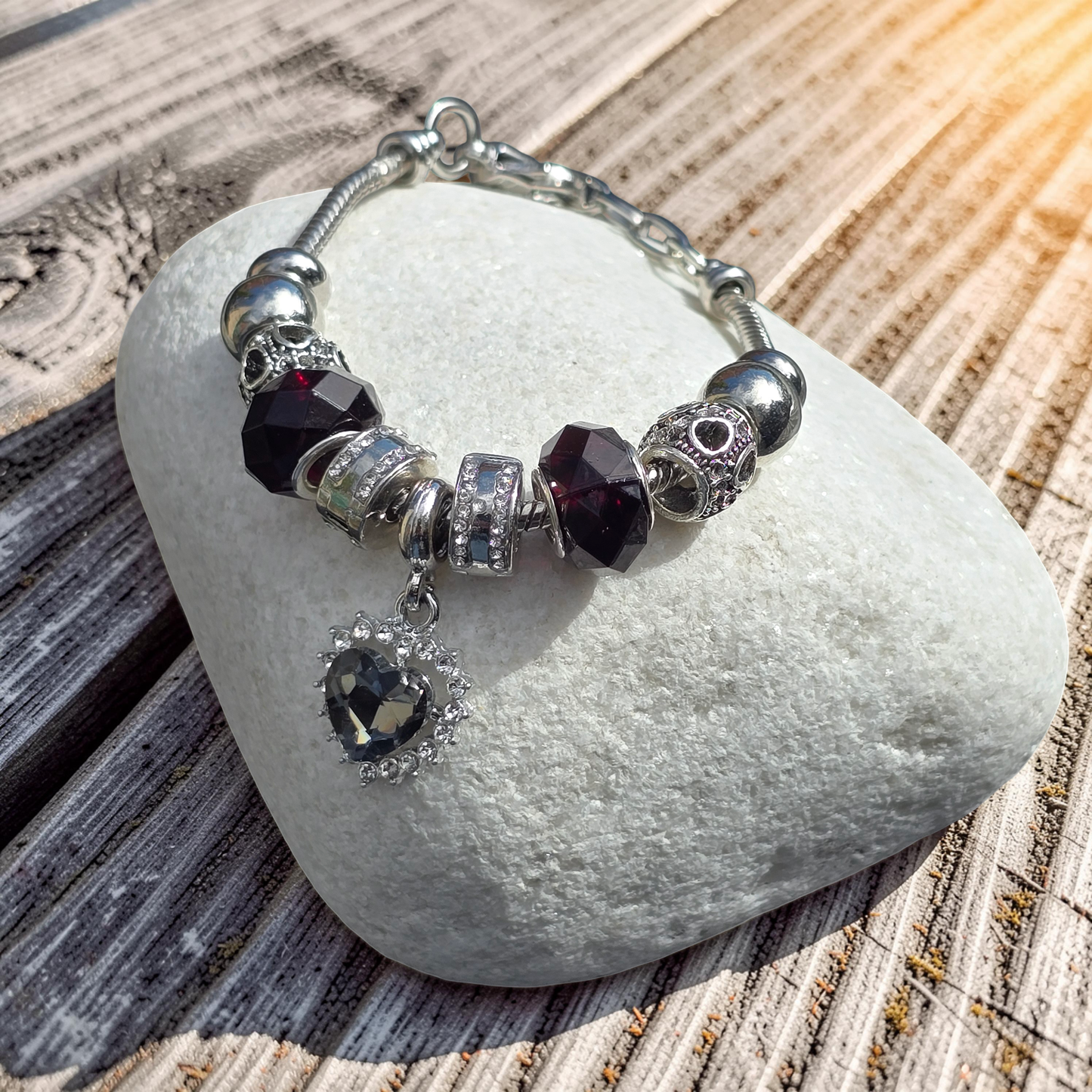 Black Heart Snake Chain Charm Bracelet