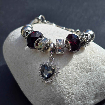 Black Heart Snake Chain Charm Bracelet