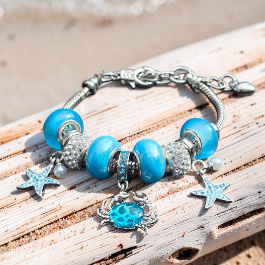 Blue Crab & Starfish Snake Chain Charm Bracelet