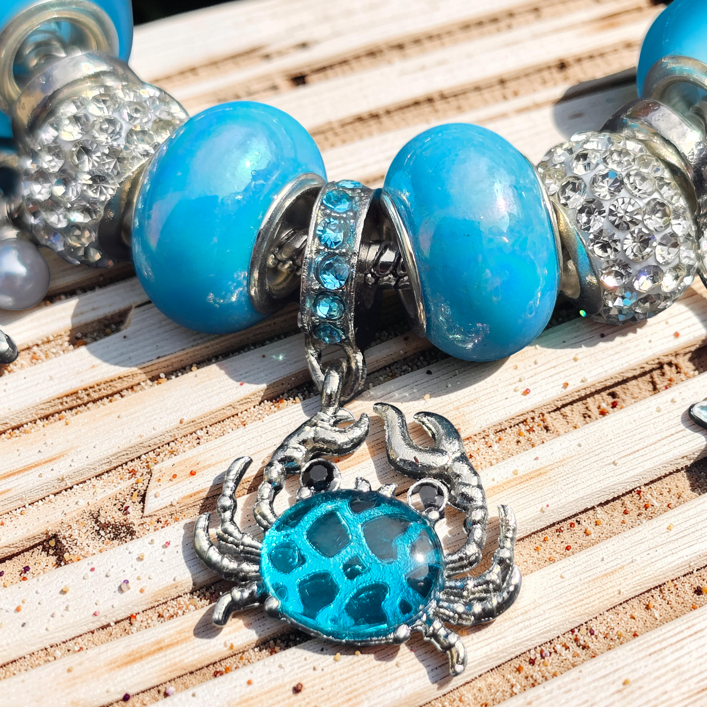 Blue Crab & Starfish Snake Chain Charm Bracelet