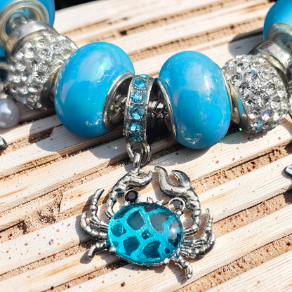 Blue Crab & Starfish Snake Chain Charm Bracelet