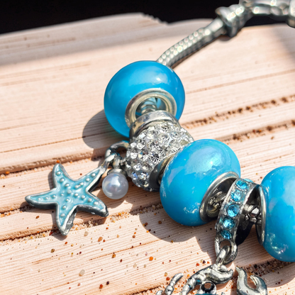 Blue Crab & Starfish Snake Chain Charm Bracelet