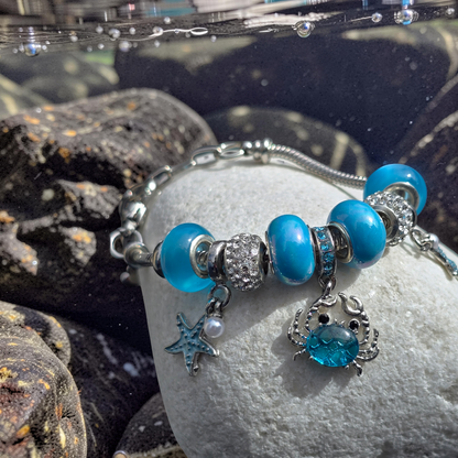 Blue Crab & Starfish Snake Chain Charm Bracelet