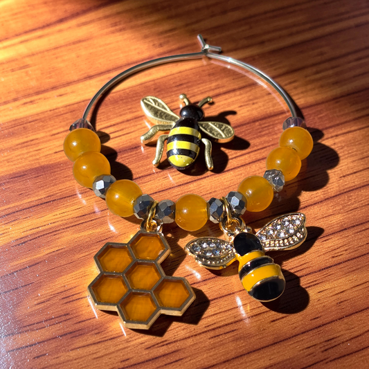 Bee & Honeycomb Wine Glass Charms (Set of 4)