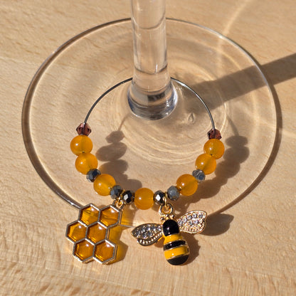 Bee & Honeycomb Wine Glass Charms (Set of 4)