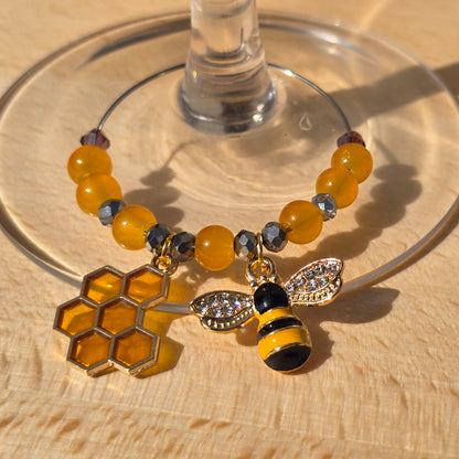 Bee & Honeycomb Wine Glass Charms (Set of 4)