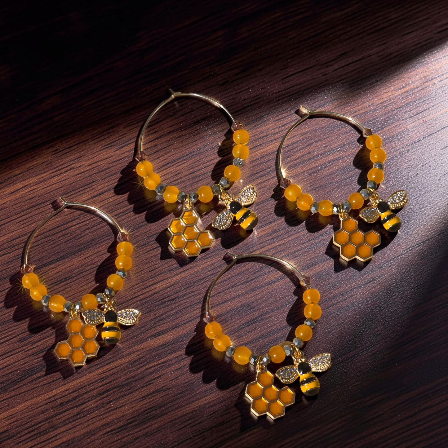 Bee & Honeycomb Wine Glass Charms (Set of 4)