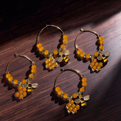 Bee & Honeycomb Wine Glass Charms (Set of 4)