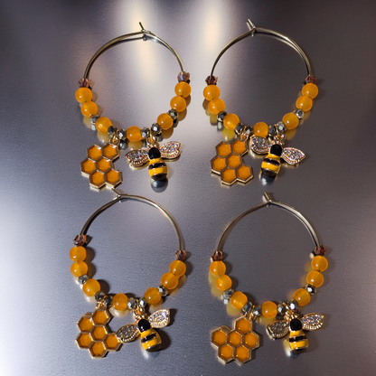 Bee & Honeycomb Wine Glass Charms (Set of 4)