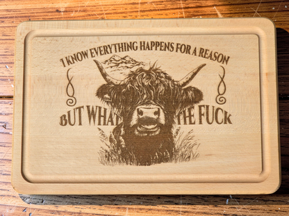 "What the F**k" Beech Wood Chopping Board - Highland Cow