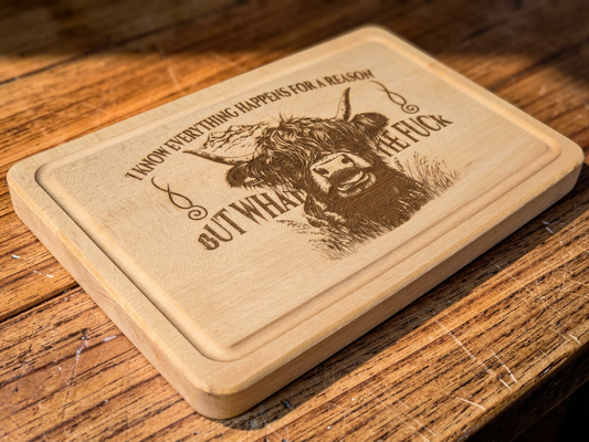 "What the F**k" Beech Wood Chopping Board - Highland Cow