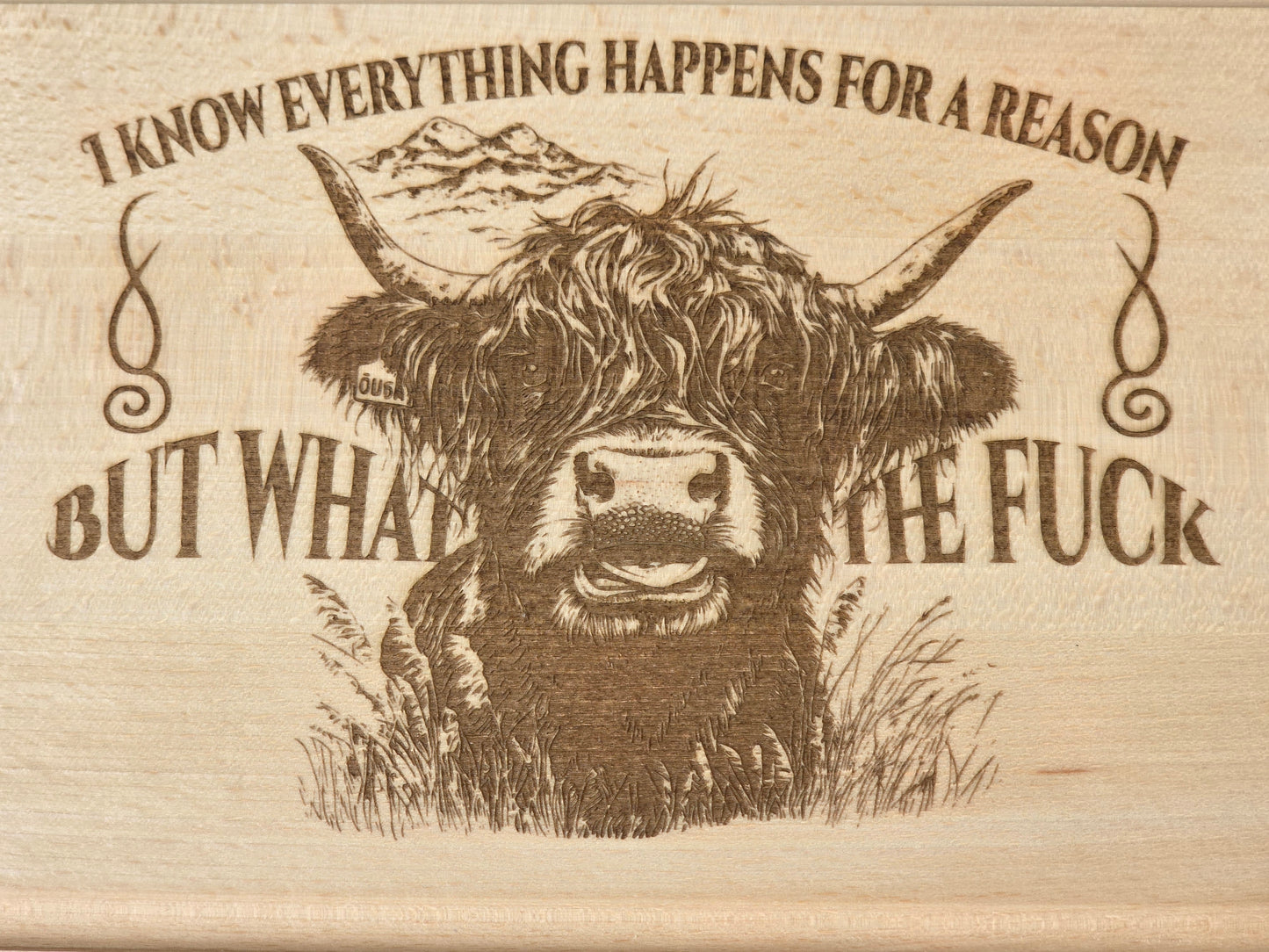 "What the F**k" Beech Wood Chopping Board - Highland Cow