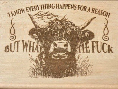 "What the F**k" Beech Wood Chopping Board - Highland Cow