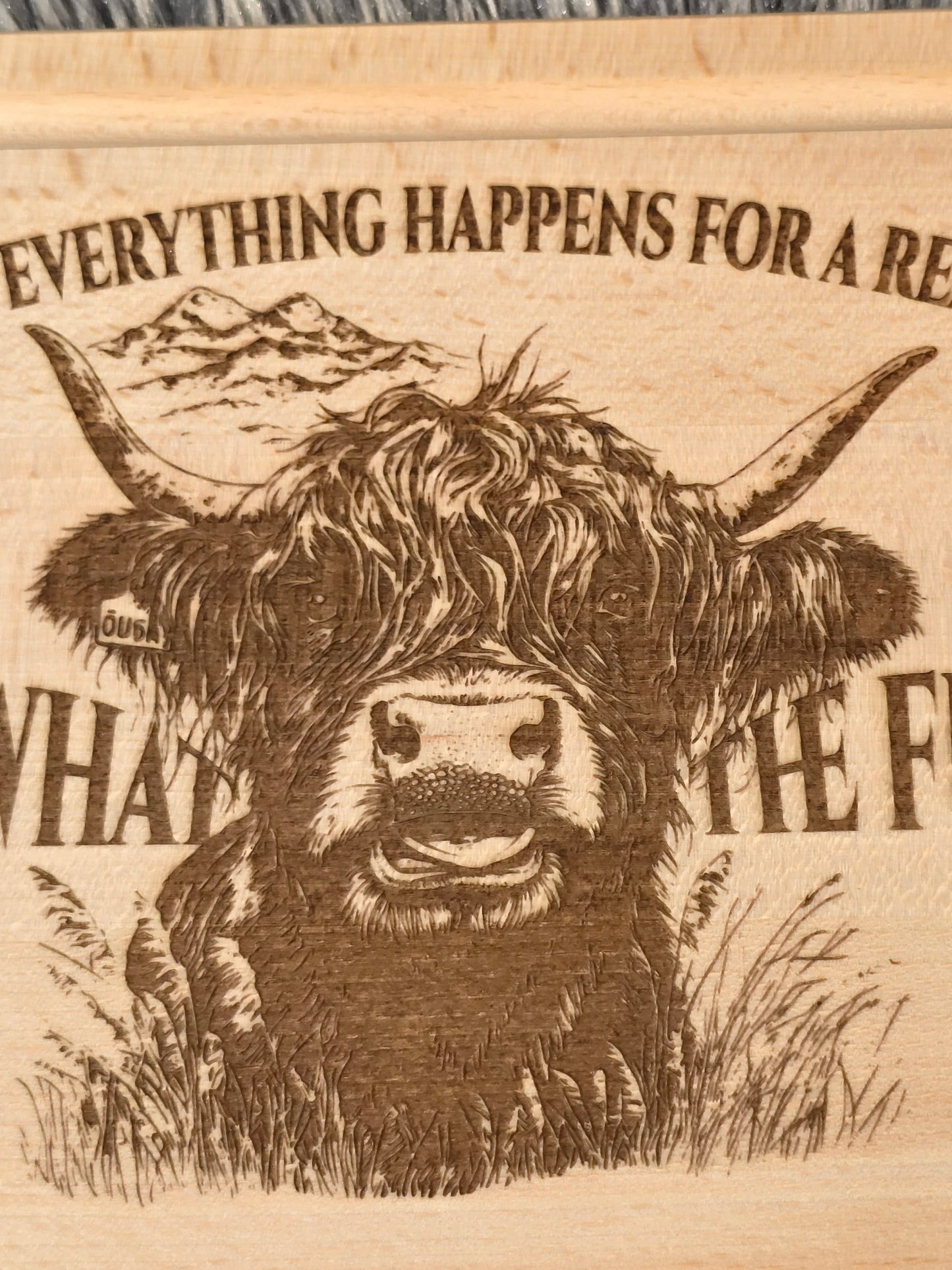 "What the F**k" Beech Wood Chopping Board - Highland Cow