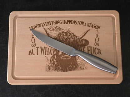 "What the F**k" Beech Wood Chopping Board - Highland Cow