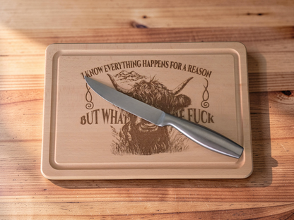 "What the F**k" Beech Wood Chopping Board - Highland Cow