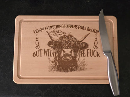 "What the F**k" Beech Wood Chopping Board - Highland Cow