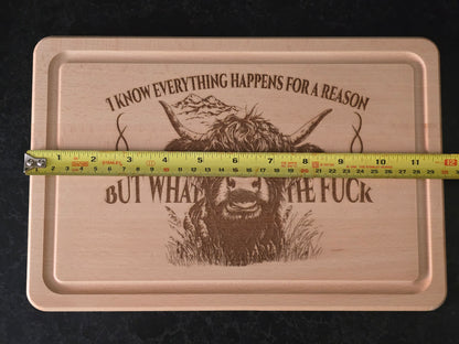 "What the F**k" Beech Wood Chopping Board - Highland Cow