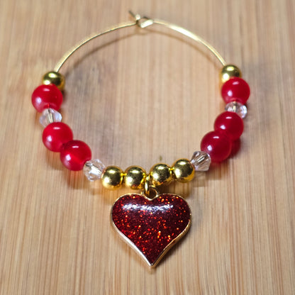 Glitter Heart Wine Glass Charms - Set of 4
