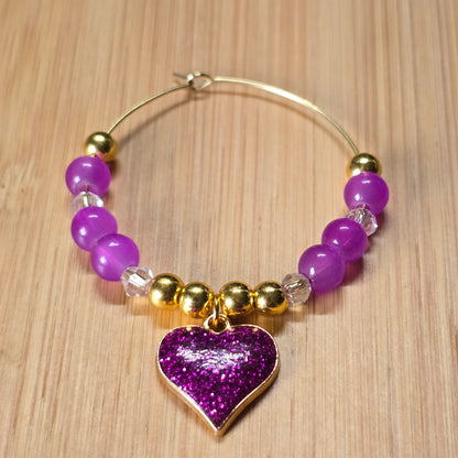 Glitter Heart Wine Glass Charms - Set of 4