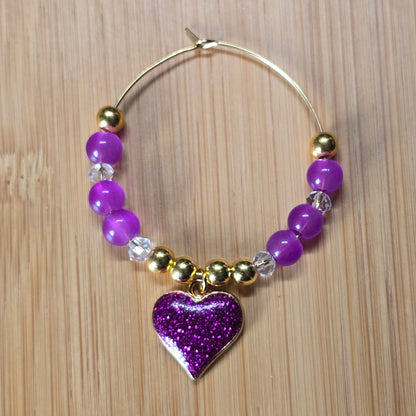 Glitter Heart Wine Glass Charms - Set of 4