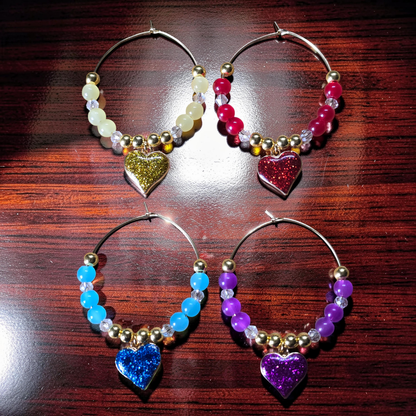 Glitter Heart Wine Glass Charms - Set of 4