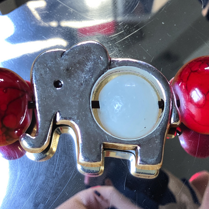 Red Marble Effect Beaded Elephant Bracelet - 6 inch