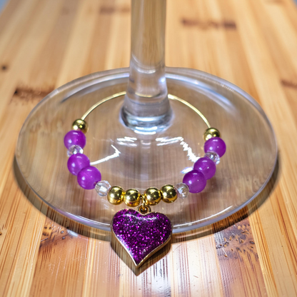 Glitter Heart Wine Glass Charms - Set of 4