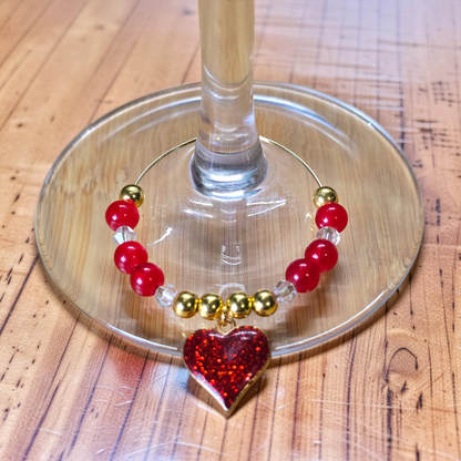 Glitter Heart Wine Glass Charms - Set of 4