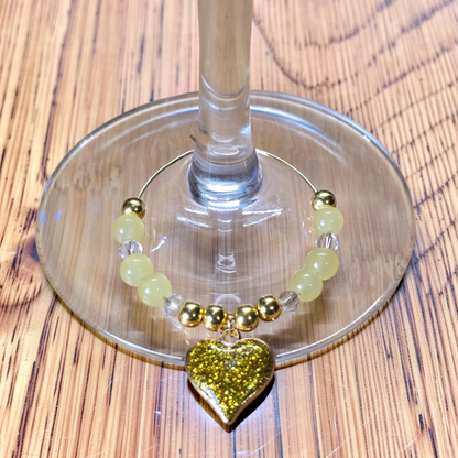 Glitter Heart Wine Glass Charms - Set of 4