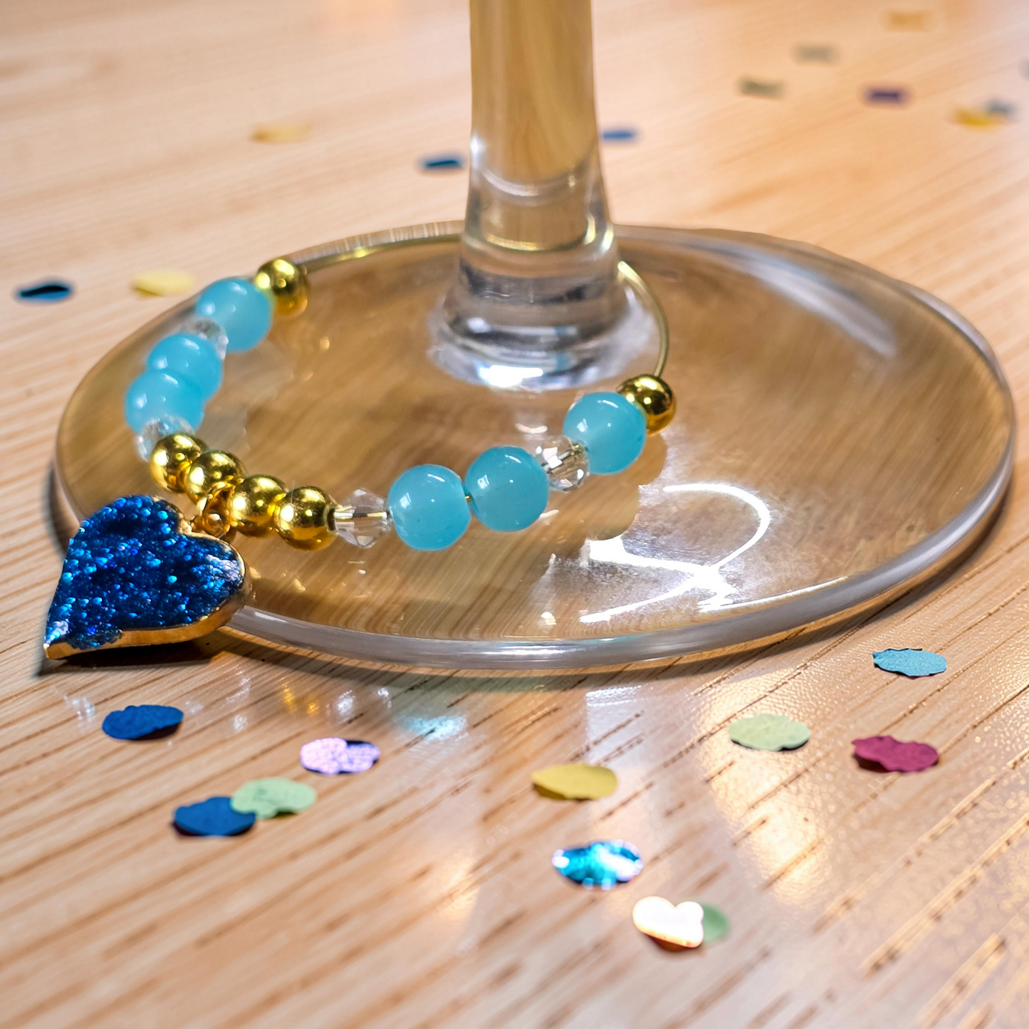 Glitter Heart Wine Glass Charms - Set of 4