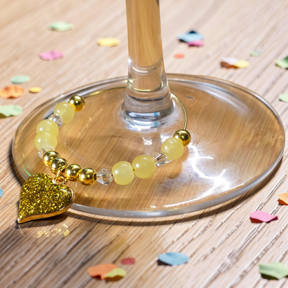 Glitter Heart Wine Glass Charms - Set of 4