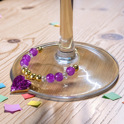 Glitter Heart Wine Glass Charms - Set of 4