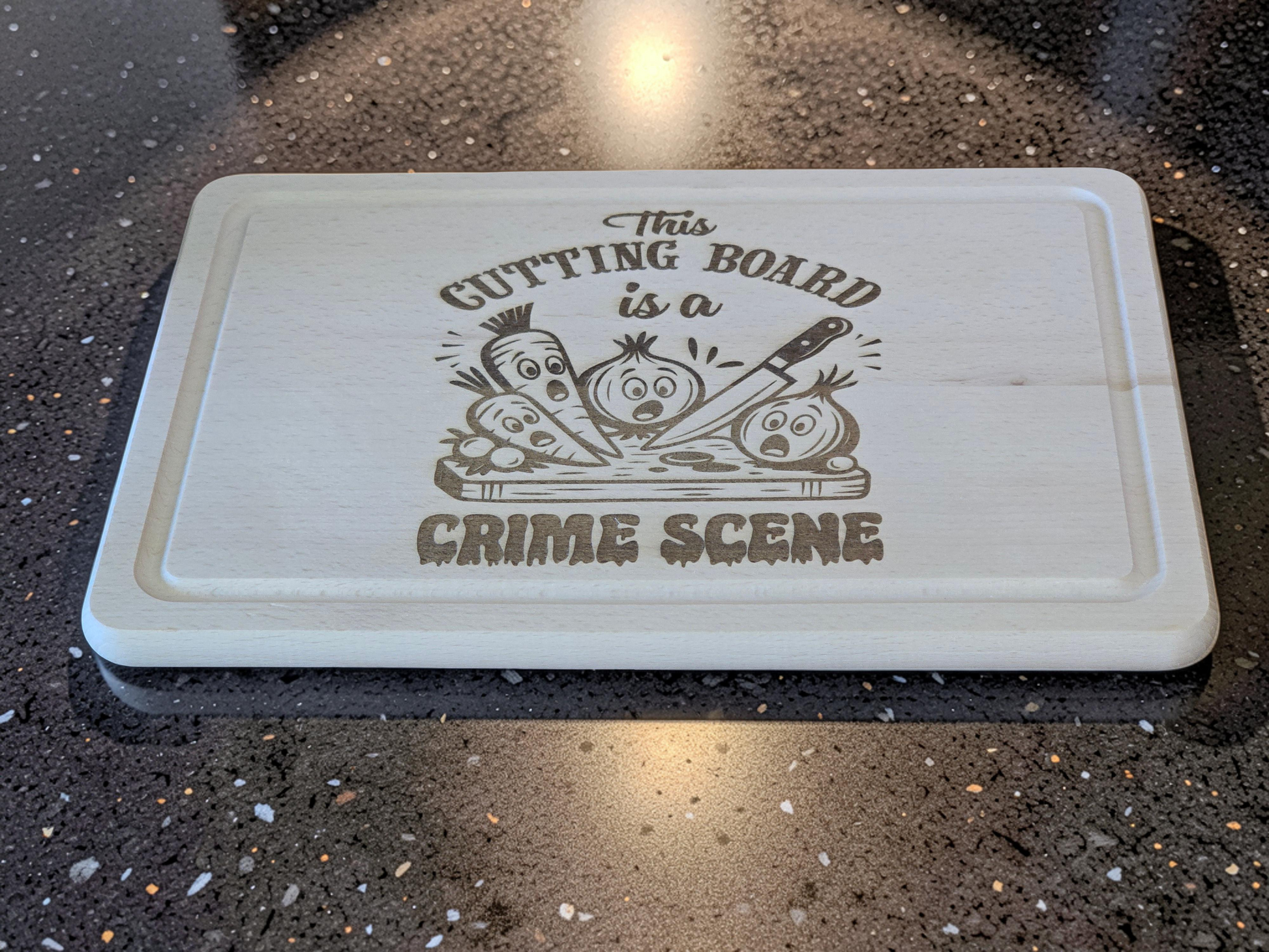 Vegetable Crime Scene Beech Wood Chopping Board 30cm x 20cm