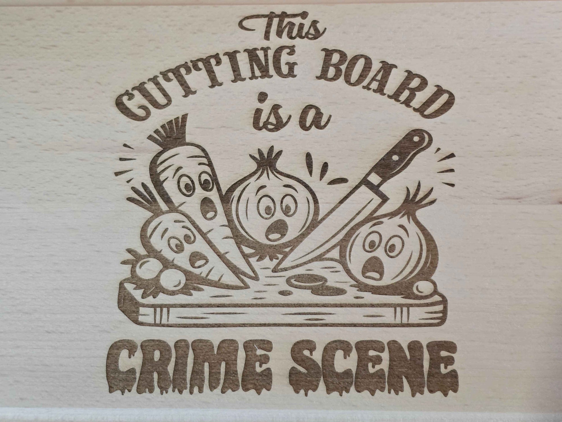 Vegetable Crime Scene Beech Wood Chopping Board 30cm x 20cm