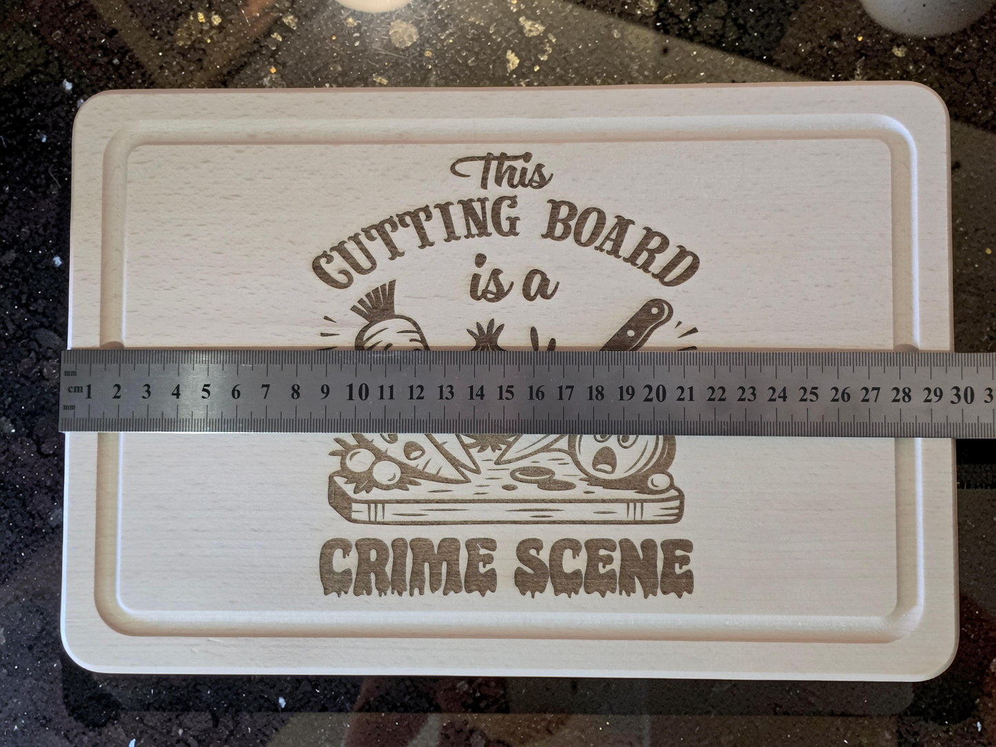 Vegetable Crime Scene Beech Wood Chopping Board 30cm x 20cm
