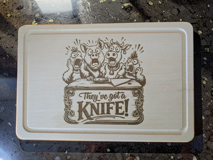 They've got a Knife! Beech Wood Chopping Board 30cm x 20cm