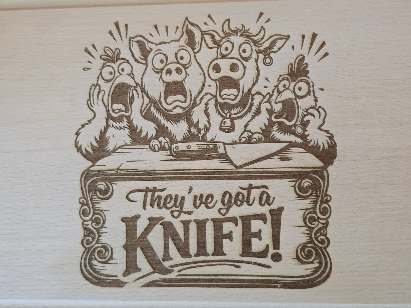 They've got a Knife! Beech Wood Chopping Board 30cm x 20cm