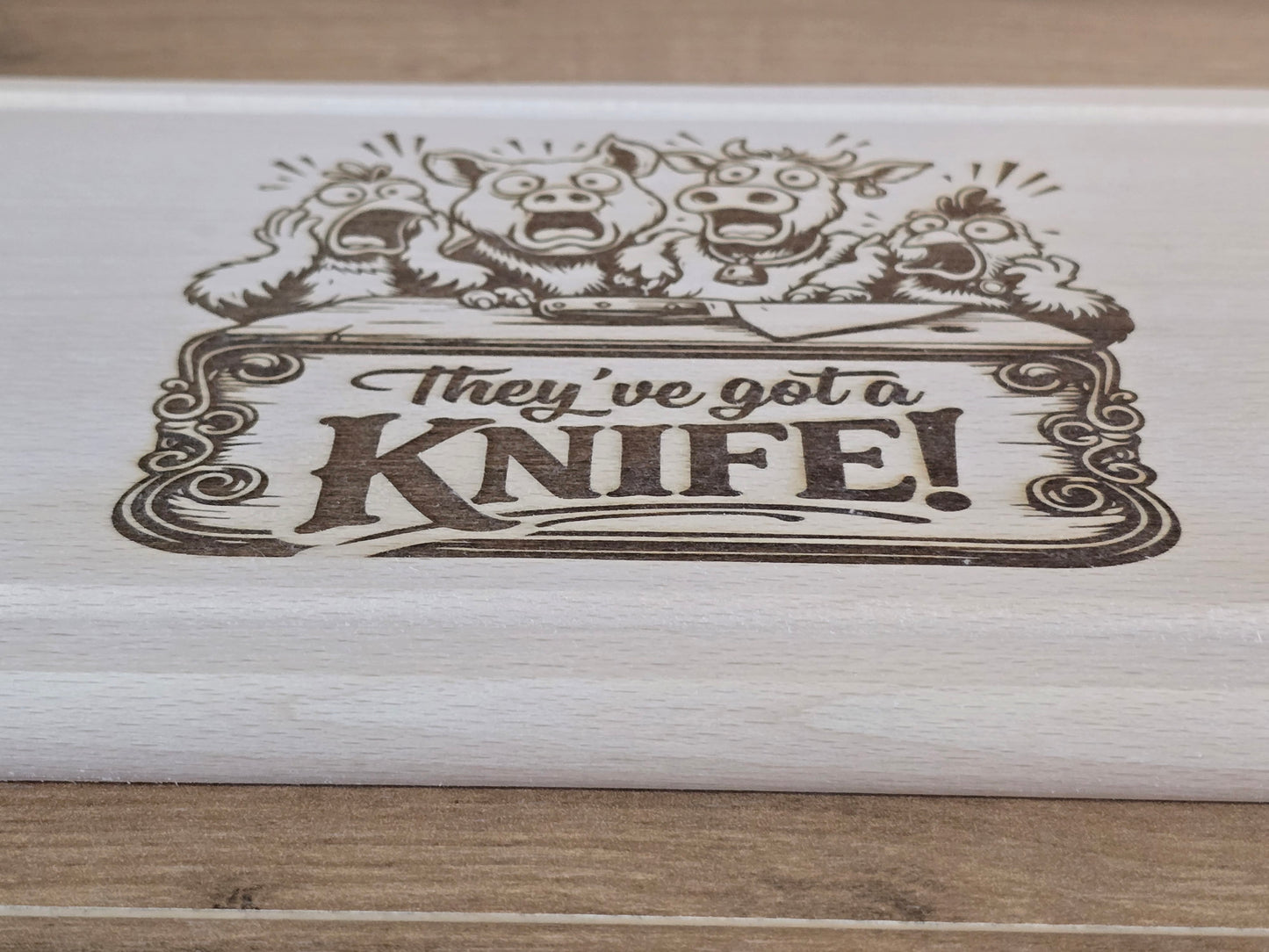 They've got a Knife! Beech Wood Chopping Board 30cm x 20cm