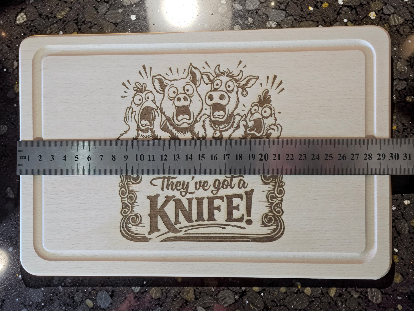 They've got a Knife! Beech Wood Chopping Board 30cm x 20cm