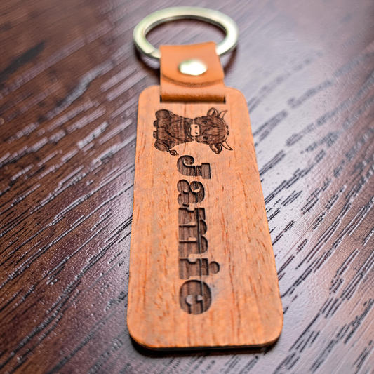 Personalised highland cow wooden bag tag / keyring