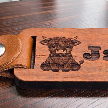Personalised highland cow wooden bag tag / keyring