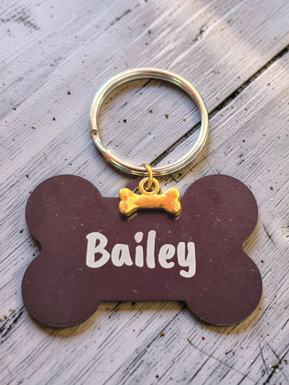 Engraved Dog Name Tags with Bone Charm