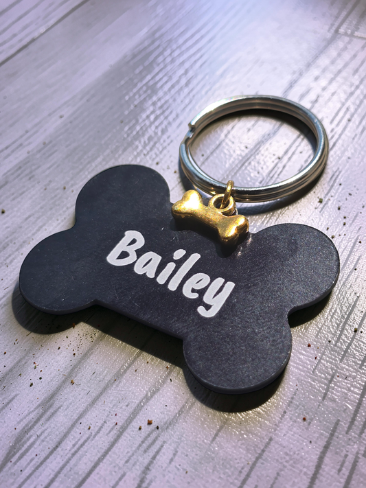 Engraved Dog Name Tags with Bone Charm