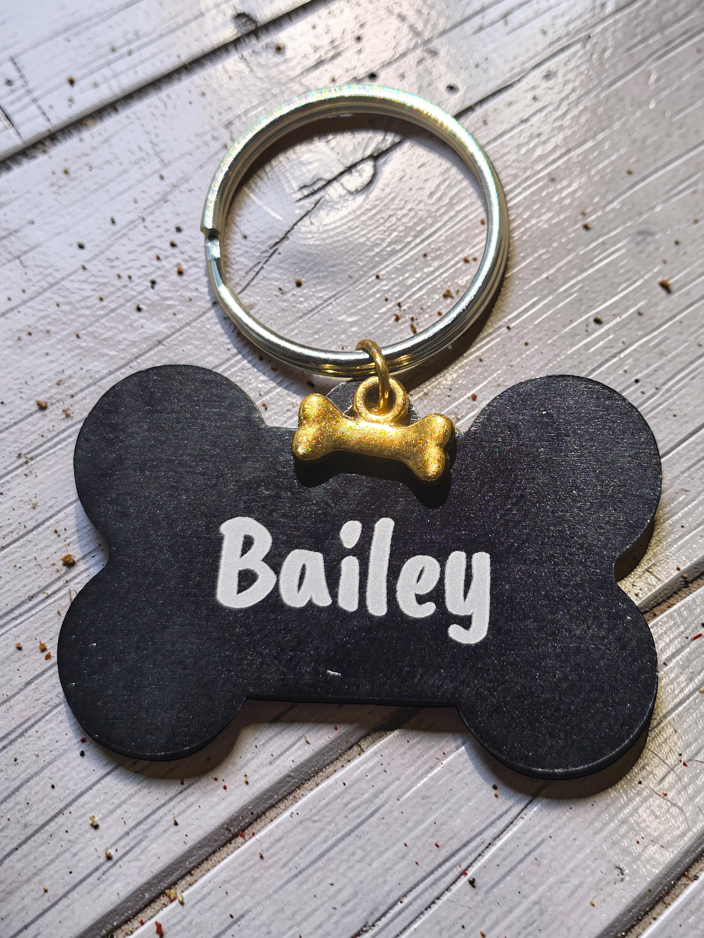 Engraved Dog Name Tags with Bone Charm